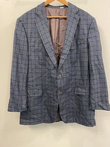 Hart Schaffner Marx Gray Blue Plaid Check CASHMERE Jacket Blazer 46R LORO PIANA - Picture 1 of 12