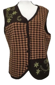 Chaleco de moda BECHAMEL para mujer bordado talla grande marrón pata de gallo - Imagen 1 de 5