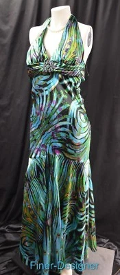 Niki Livas Dress liquid jungle multi formal Beaded Gown prom halter sexy 4 S NEW - Image 1 of 4