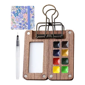 Travel Paint Set with 8 Grids Mini Wood Palette Box for Watercolor Painting - Picture 1 of 6