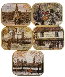 Vintage Set Of 5 Vistaprint LONDON Scenes Cork Backed Coasters Made in England - Picture 1 of 11