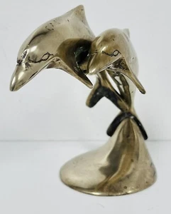 Vintage Pair Of LeapIng Brass Dolphins leaping Out the water Statue/figurine. - Picture 1 of 11