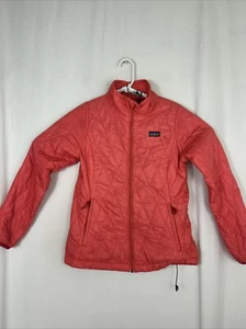 Patagonia Kids Large Puffer Jacket Primaloft Diamond Quilted Pink Full Zip Cinch - Picture 1 of 19