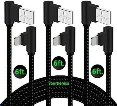 3 PACK 6ft 90 Degree Angle Fast Charging Cable Rapid Charger Charge Sync Cord - Image 1 of 4