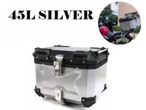 45L Motorcycle Rear Top Luggage Tail Case Silver Key Lock Al Alloy Tool Tailbox - Picture 1 of 12