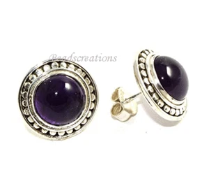 925 Sterling Silver Natural Amethyst Gemstone Stud Earring For Christmas Gift  - Picture 1 of 1