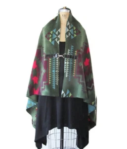 Women's Native American Style Poncho Gifts, Shawl Cape Turquoise Stripe Print - Picture 1 of 11