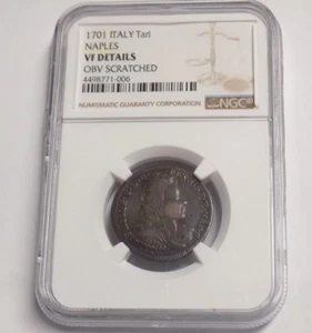 1701 ITALY TARI NAPLES VF DETAILS OBV SCRATCHED Rare Italian NGC Certified Coin - Picture 1 of 6