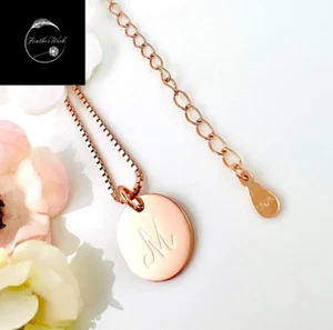 Rose Gold Letter M Name Initial Coin Pendant & 45Cm Necklace Sterling Silver 925 - Picture 1 of 11