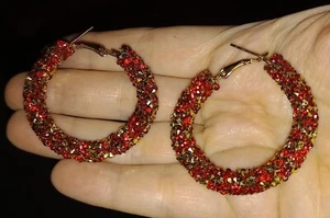 PENDIENTES DE ARO ESTILO VINTAGE GRANDES ORO ROJO PLATA OREJAS PERFORADAS NAVIDAD NYE FAB - Imagen 1 de 8