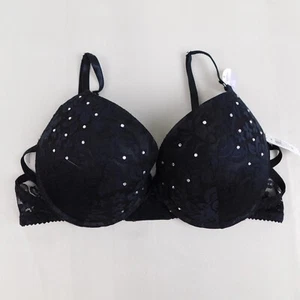 True by Rue 21 Lace Rhinestone Underwire Push-Up Demi Bra - 36D, Black #1932 - Picture 1 of 8