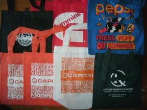 Lote de 6 bolsas de tela reutilizables nuevas bolsas de mercado de compras de doble asa con logotipos - Imagen 1 de 2