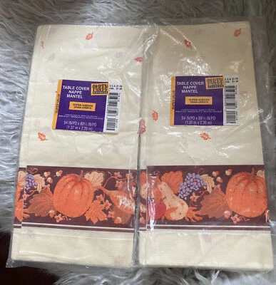 2 Party Express Table Cover 54 in x 89 1/4 in Thanksgiving Pumpkins Fall Leaves - Image 1 of 4