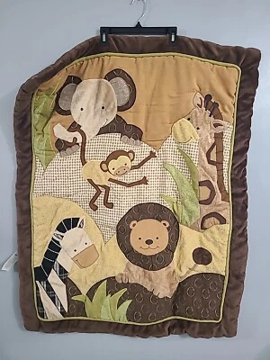 LAMBS & IVY Jungle Safari Zoo Animals Crib Quilt  Blanket 42×33 & Diaper Holder - Image 1 of 4
