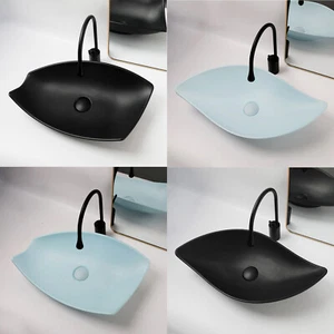 Bathroom Vessel Sink Blue/Black Unique Shaped Washing Basin Mixer Tap Set Drain - Picture 1 of 49