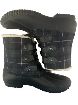 Jack Rogers Tartan Plaid Duck Boots Hayley Size 7 Sherpa Lined NEW - Image 1 of 4