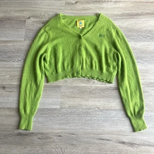 Unif Liv Cardigan Maglione Crop Grande Lime Angora Maglia Fuzzy Bottone Manica Lunga - Foto 1 di 7