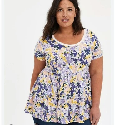 Top Babydoll Torrid 5 para mujer 5x floral mezcla de algodón con capas Foto 1 de 4