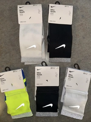 LOTE (5) pares de calcetines para correr NIKE SPARK 2 Crew 3 tobillo blanco negro voltio $100 8-9,5 Foto 1 de 4