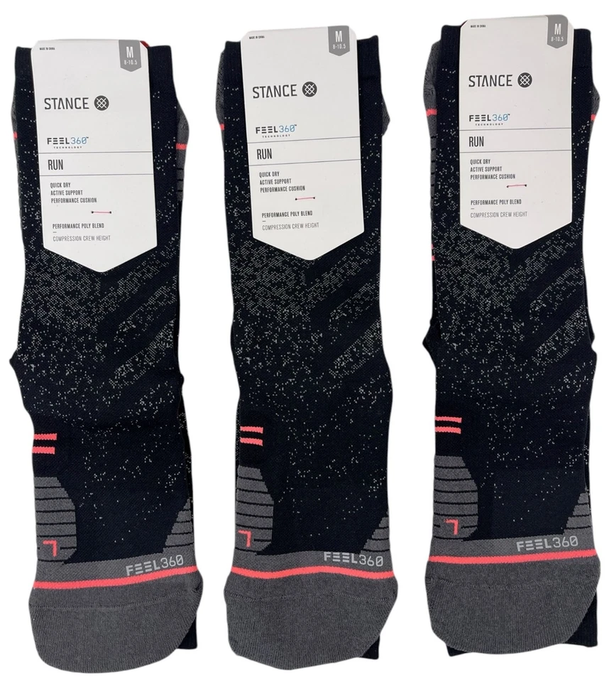 Женские носки Stance 3 черные пары Feel 360 Run Crew - размер M 8-10,5 - 54 долл. США рекомендуемая розничная цена производителя - Изображение 1 из 4