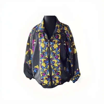 Chaqueta de bombardero Adolfo Sport vintage con estampado de arlequín para mujer S Foto 1 de 4