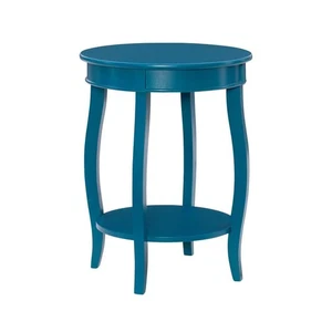 Powell Company Justine 18 in. Teal Round Wood Side End Table with Shelf - Picture 1 of 8