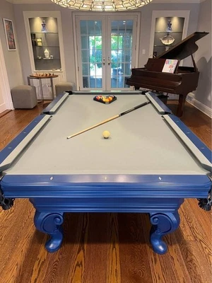 Olhausen 8-Foot Pool Table – Custom Blue Finish w/ Built-In Cue Drawer  - Image 1 of 3
