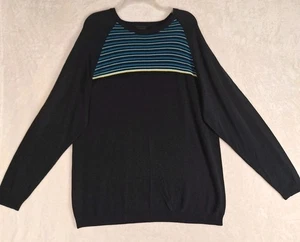 Suéter Claiborne XL para Hombres Mezcla de Seda Negro Azul Rayas Nuevo con Etiquetas Cuello Redondo Ribete Acanalado - Imagen 1 de 10