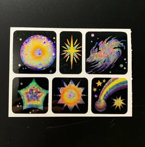 SPACE GALAXY PLANET STARS COSMIC SUN MOON vintage sticker decal PRISM PRISMATIC - Picture 1 of 5