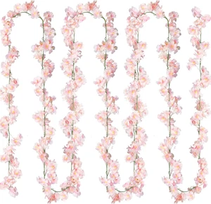 2 Pack Cherry Blossom Garland Light Pink Hanging Silk Flowers for Wedding Decor - Picture 1 of 6