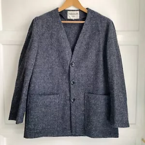 VINTAGE Irish Donegal Tweed Wool Jacket Mens 40” Blue Mix Collarless Blazer - Picture 1 of 12