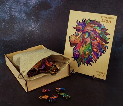Rompecabezas de león misterioso de madera, rompecabezas de madera Foto 1 de 3