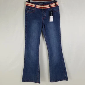 Revolt Jeans Juniors 11 Blue Mid Rise Denim Womens New Red Stitch Bootcut Belted - Picture 1 of 19