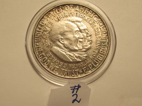 1952 US Mint silver half dollar, Booker T Washington/George Carver w/capsule #2 Cover