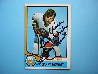 1974/75 O-PEE-CHEE NHL HOCKEY CARD 375 GARRY HOWATT ROOKIE EX AUTO AUTOGRAPH OPC - Image 1 of 3