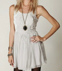 Free People Lover's Silver Velvet Mini A Line Dress Chiffon Lace Women’s S 4 - Picture 1 of 12