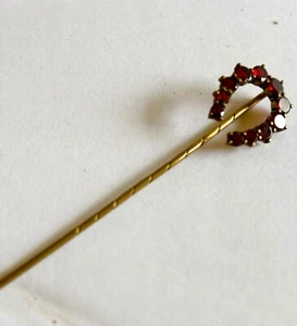 Antique Victorian Denmark Danish 10k Gold Tombac Bohemian Flat-Cut Garnet Pin - Picture 1 of 7