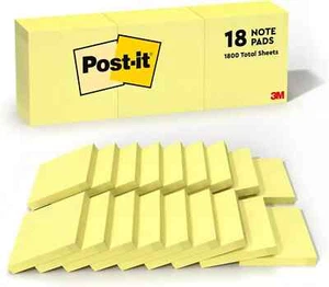 Notas Post-it, 3x3 pulgadas, 18 almohadillas, amarillo canario, amarillo limpio 18 - Imagen 1 de 2