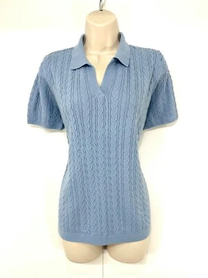 TU Dusky Blue Soft Thin Cable Knit Classic Retro Style Women's Jumper Top UK 14 - Image 1 of 3
