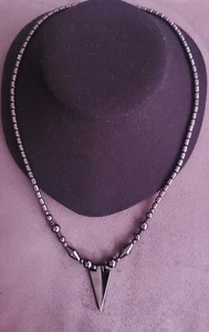 Hematite Beaded Necklace With arrowhead pendant 24" - Picture 1 of 6