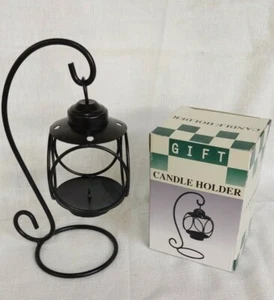 BLACK METAL CANDLE HOLDER LANTERN LAMP TABLE STAND - Picture 1 of 5