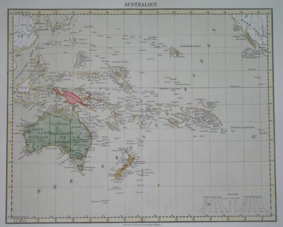 1873 ORIGINAL MAP AUSTRALIA PAPUA NEW GUINEA GUAM HAWAII TASMANIA NEW ZEALAND - Image 1 of 4