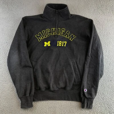 Michigan Wolverines Sweater Men's Medium Gray Champion 1/4 Zip Pullover NCAA - Image 1 of 4