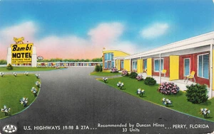 PERRY FL BAMBI MOTEL VINTAGE ROADSIDE POSTCARD 1950s 092723 S - Picture 1 of 2
