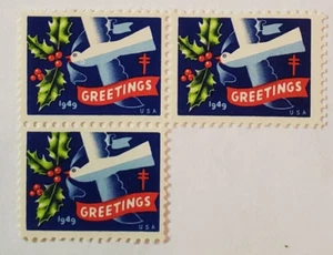 Franqueo de EE. UU. ~ SALUDOS '1949' ~ Sello rectangular Holly & Peace Dove ~ c.1949 - Imagen 1 de 6