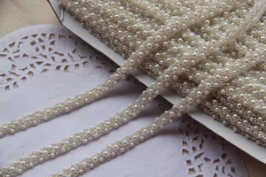 Beaded Wedding Chain Pearl Bridal Applique Dancing Costume Edging Ribbon 0.5 - Picture 1 of 5