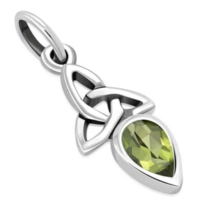 Celtic -Trinity Knot - Peridot - Faceted-Sterling Silver 925 -Pendant- Small - Picture 1 of 2