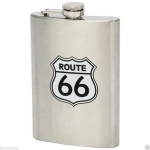8OZ STAINLESS STEEL ROUTE 66 HIP FLASK BIKER MOTORCYCLE GIFT + FREE FUNNEL* - Picture 1 of 2