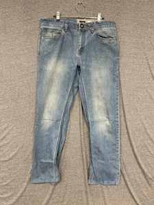 Volcom Solver Jeans Mens 33 Blue Denim Logo Hipster Pockets Straight Leg Zip Fly - Picture 1 of 11