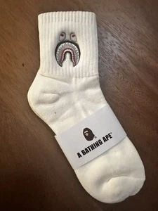🐵 BAPE A Bathing Ape Short Crew Socks • White Monster Head • Size Large • BNWT - Picture 1 of 3